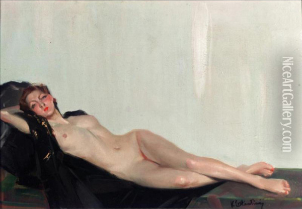 Nu Couche Oil Painting - Virgilio Costantini