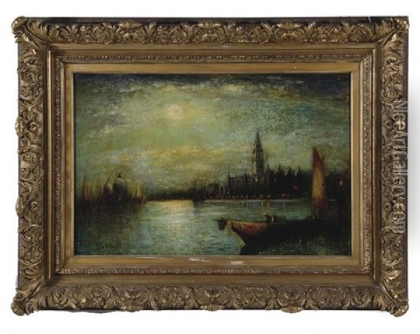 Grand Canal In Moonlight, Venice Oil Painting - George Henry Bogert