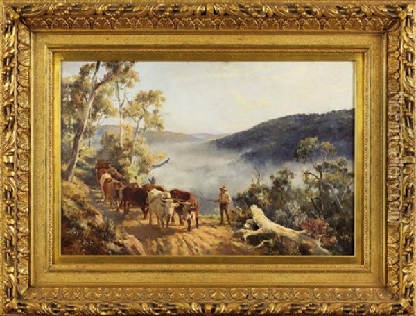 Driving The Bullock Team Along A Mountain Road Oil Painting - Jan Hendrik Scheltema