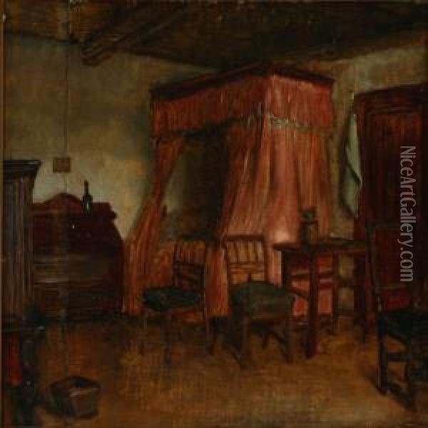 Ole Kr mmer's Livingroom In Hornb k Oil Painting - Viggo Johansen