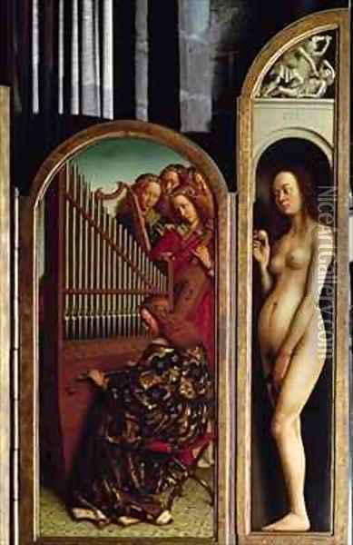Angel Musicians and Eve from the right hand wing of the Ghent Altarpiece Oil Painting - Hubert & Jan van Eyck