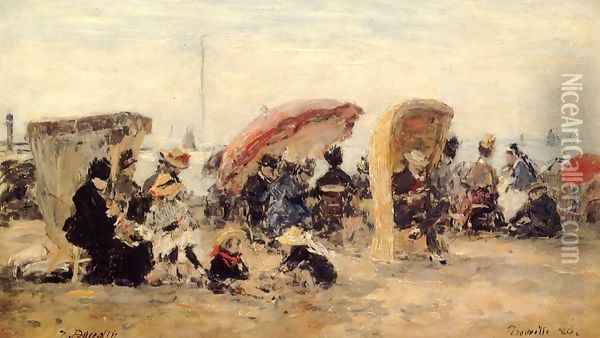 Trouville Beach Scene 1886 Oil Painting - Eugene Boudin