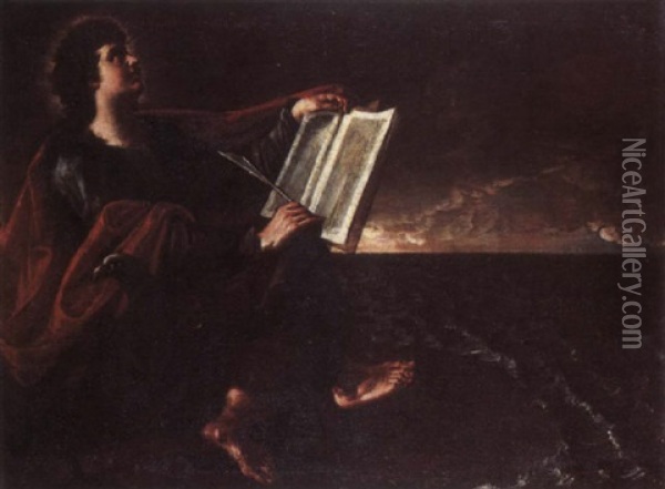 Saint John The Evangelist Writing The Gospel On The Island Of Patmos Oil Painting -  Scarsellino