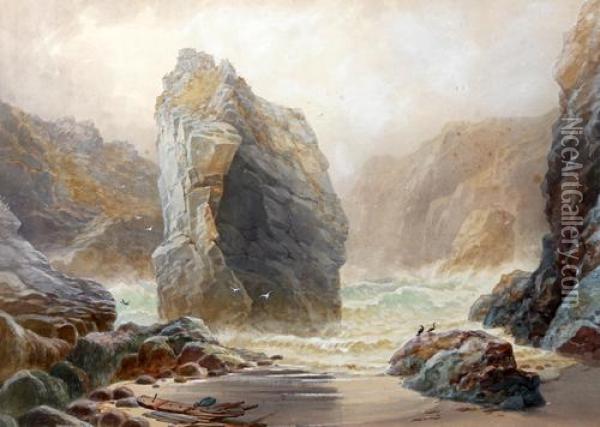 Rocky Coastal Scene Oil Painting - Thomas Hart