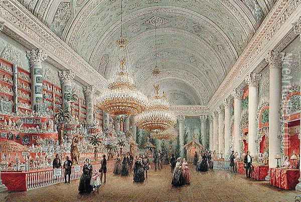Charity Bazaar in the Banquet Chamber of the Yusupov Palace Oil Painting - Vasili Semenovich Sadovnikov