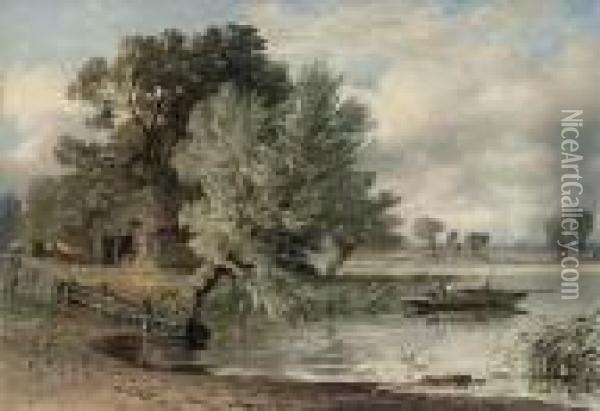 Reed Gathering On The Thames Oil Painting - George Arthur Fripp