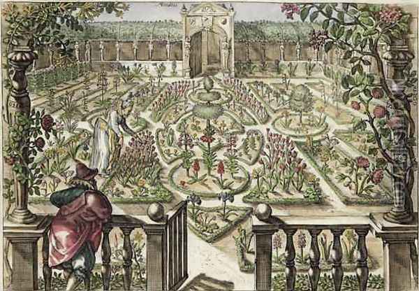 Spring Garden, from Hortus Floridus, published 1614-15 2 Oil Painting - Crispijn van de Passe
