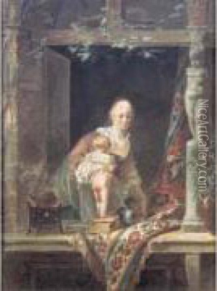 Pecheurs Pres De La Riviere Oil Painting - Louis-Gabriel Moreau the Elder