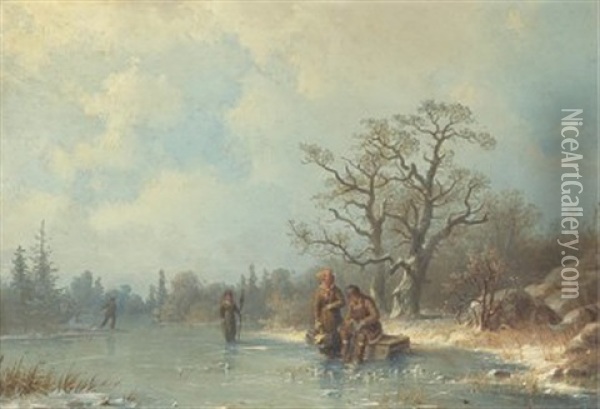 Vinterlandskap Med Pimpelfiskare Oil Painting - Joseph Magnus Stack