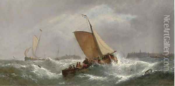 Dirty weather - beating up off the Dutch coast Oil Painting - William Calcott Knell