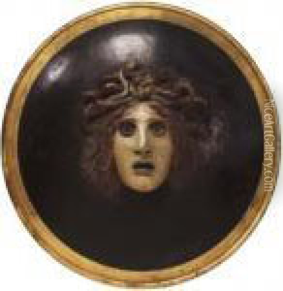 Shield With The Head Of Medusa Oil Painting - Arnold Bocklin