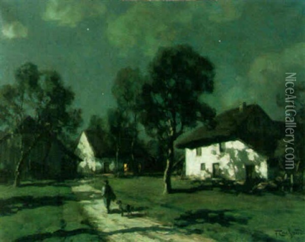 A Village Under The Silence Of Night Oil Painting - Francois Charles Cachoud