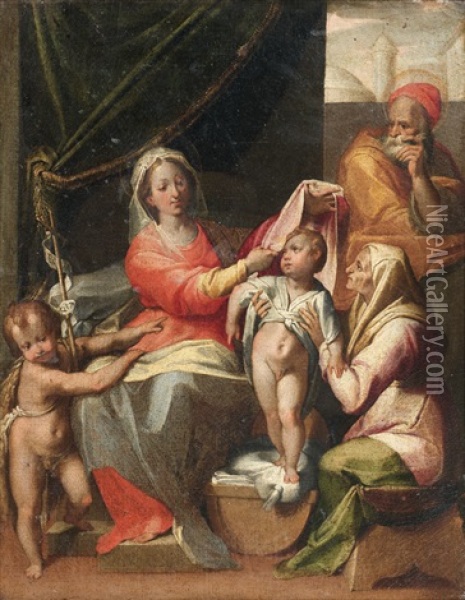 La Sainte Famille Avec Saint Jean-baptiste Et Sainte Elisabeth Oil Painting - Jacob De Backer