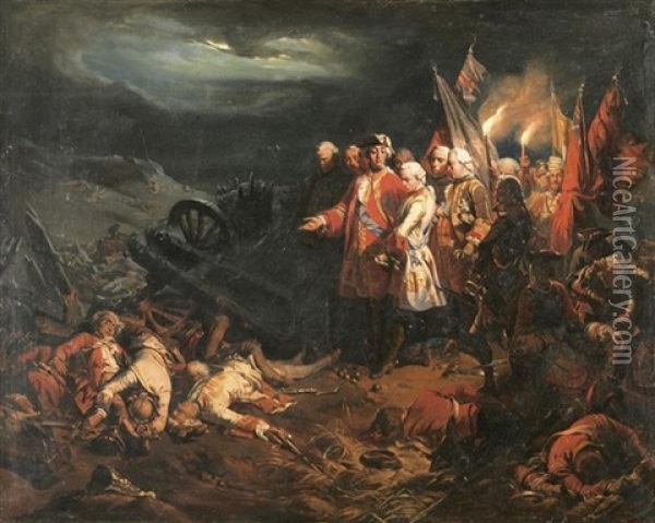 Louis Xv Visitant Le Champ De Bataille De Fontenoy-mai 1745 Oil Painting - Henri Felix Emmanuel Philippoteaux