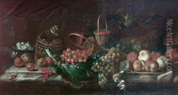 Nature Morte De Fruits Sur Un Entablement Oil Painting - Barend or Bernardus van der Meer