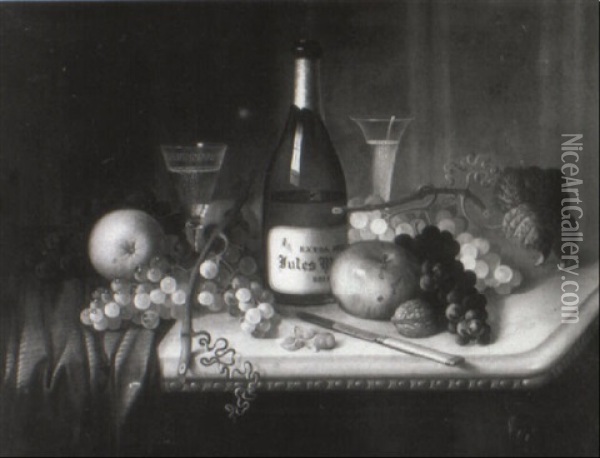 Still Life With Fruit And Champagne Oil Painting - Carducius Plantagenet Ream