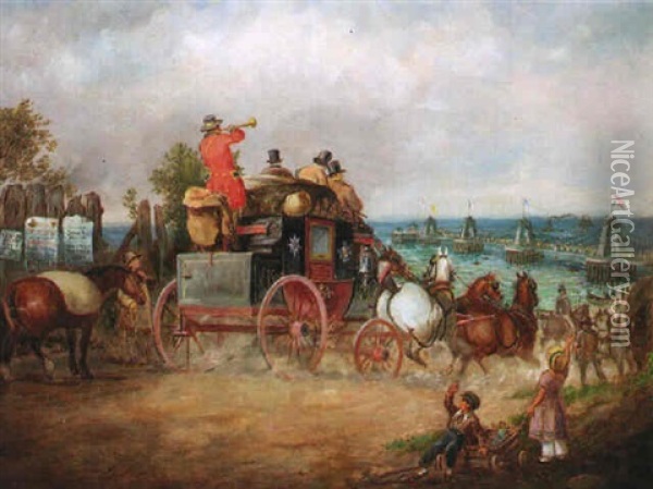 A Royal Mail Coach Arriving In Brighton Oil Painting - Charles Cooper Henderson