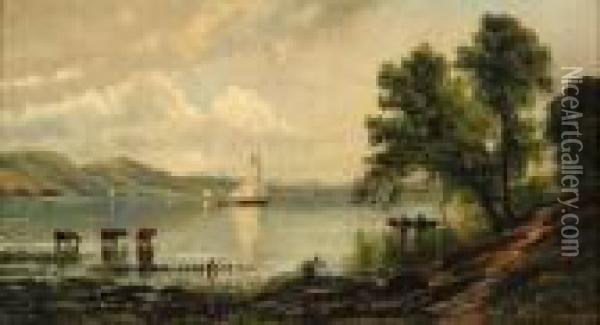 Sailing Boats On A Lake Oil Painting - Edmund Darch Lewis