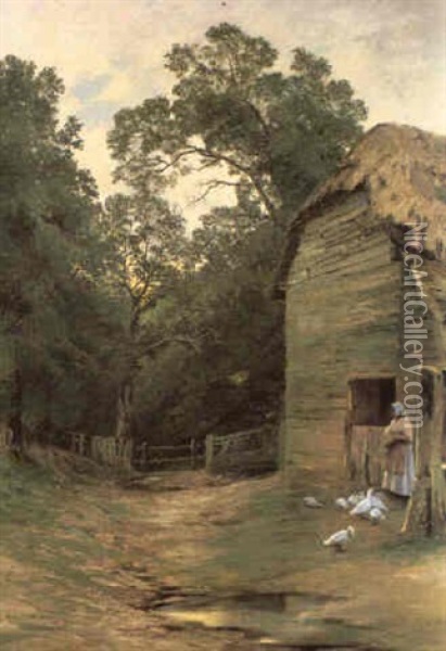 A Surrey Farmyard Oil Painting - John Clayton Adams