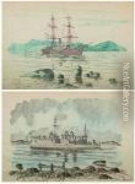 Tucha And Admiral Spiridonov: Two Works From Ships Of The Russian Empire Oil Painting - Aleksei Vasilievich Hanzen