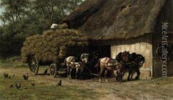 Unloading The Haycart Oil Painting - Willem Carel Nakken