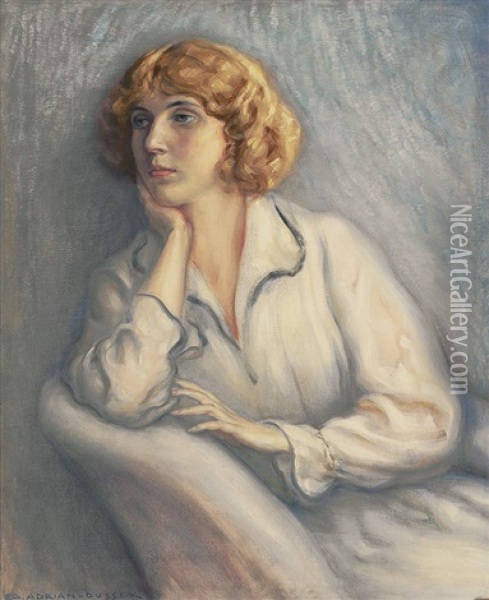 Halbfigurliches Portrait Einer Jungen Blonden Frau Oil Painting - Eduard Adrian Dussek