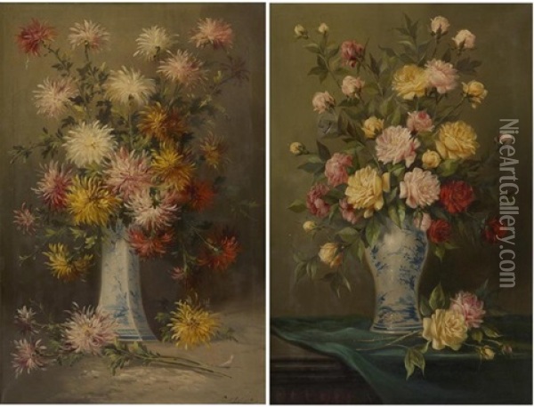 Vase Fleuri (2 Works) Oil Painting - Paul Schouten