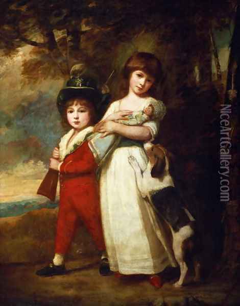 Portrait of the Vernon children Oil Painting - George Romney