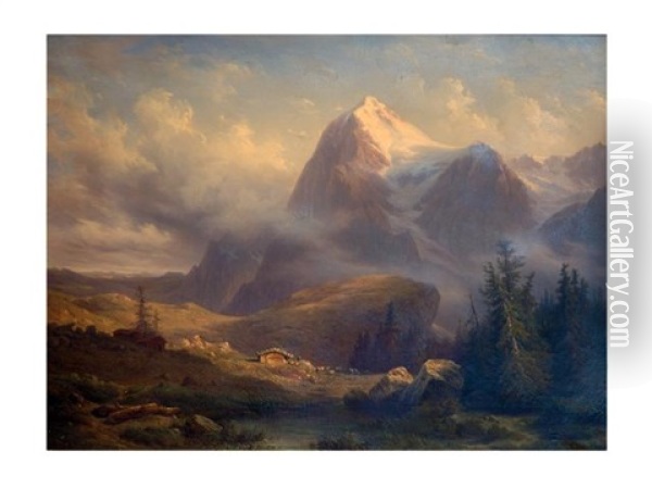Effet De Soleil Sur Les Alpes Suisses Oil Painting - Francois Diday