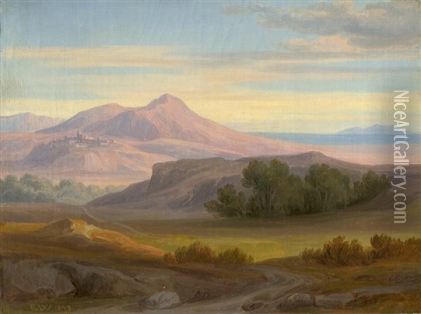 Sizilianische Landschaft Mit Blick Auf Den Monte Calogero Oil Painting - Ernst Willers