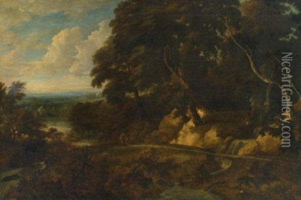 An Extensive Landscape With Figures Along A Path Oil Painting - Roelant Roghman