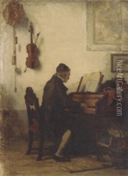 Playing The Piano Oil Painting - Carl Bernhard Schloesser