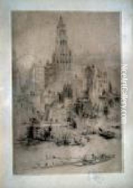 View Of New York Signed In Pencil 8.5 X 6in Oil Painting - William Walcot