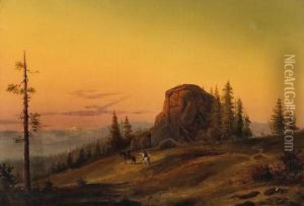 Sunset Over Indian Territory Oil Painting - William Davis