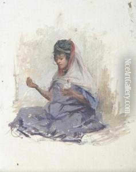 Study Of A Seated Woman Oil Painting - Charles James Theriat