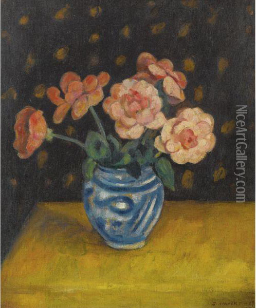 Flowers In A Vase Oil Painting - Samuel Halpert