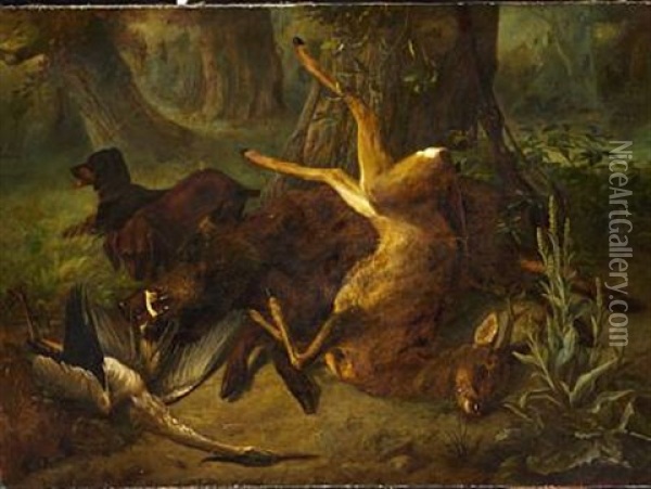Hunting Scene Oil Painting - Friedrich Rueckert