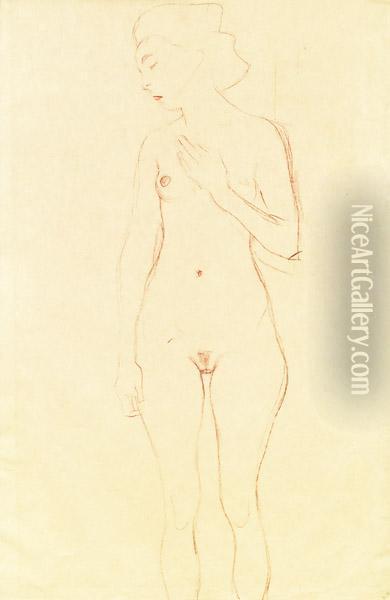 Stehender Akt Von Vorne Oil Painting - Gustav Klimt