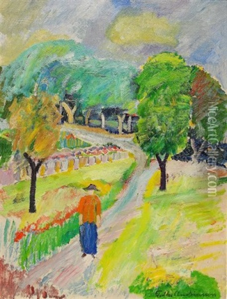 Tradgarden I Borensberg Oil Painting - Folke Andreasson