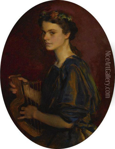 Girl With Lyre (portrait Of Dorothea Gilder) Oil Painting - Cecilia Beaux