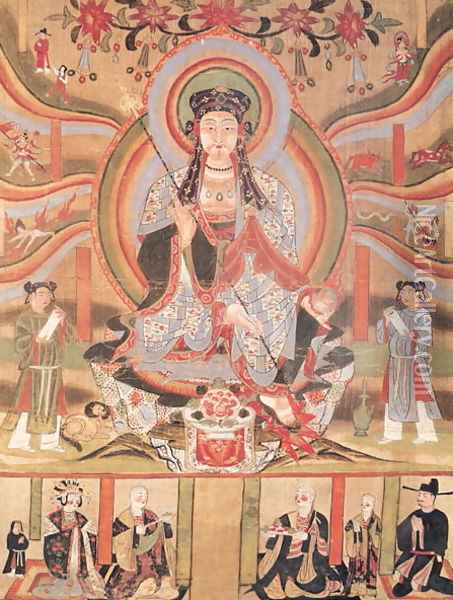 Buddhist banner depicting Dizang and the Six Roads to Rebirth, from Dunhuang Oil Painting - Anonymous Artist