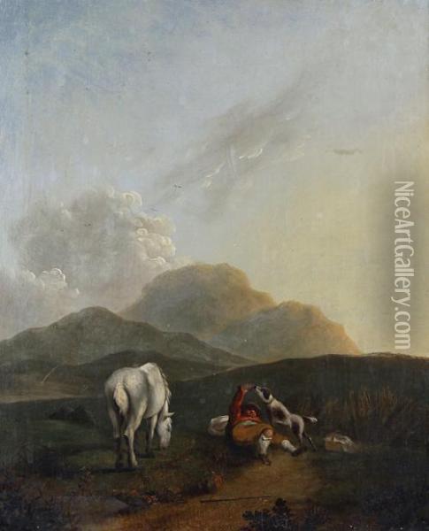 A Traveller With His Dog And Horse Oil Painting - John Rathbone
