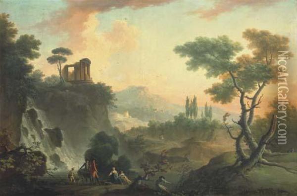 Paysage Avec Le Temple De Vesta Dit De La Sybille A Tivoli Oil Painting - Charles Francois Lacroix de Marseille