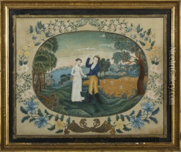 A Courting Couple In A Summer Landscape Oil Painting - Mary Marsh