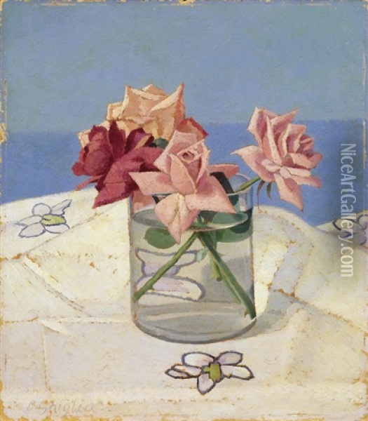 Rose Rosa Oil Painting - Oscar Ghiglia