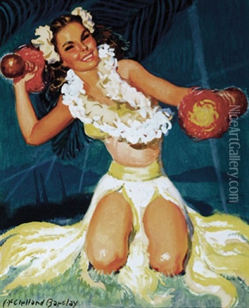 Beautiful Woman With Maracas In Hawaii (portrait Of Deena Clark) Oil Painting - Mcclelland Barclay