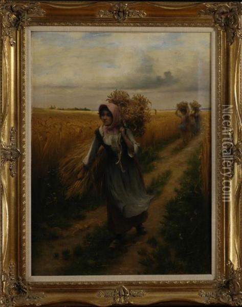 Bringing In The Harvest Oil Painting - Georges Laugee