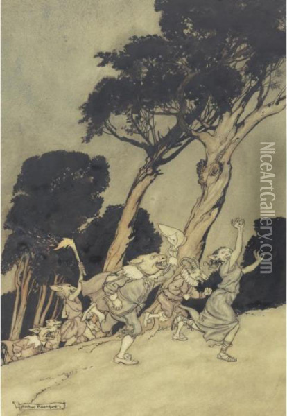 The Wonted Roar Was Up Amidst The Woods Oil Painting - Arthur Rackham