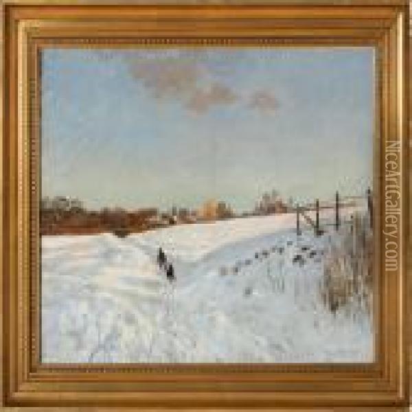 Winter Landscape Oil Painting - Olaf Viggo Peter Langer