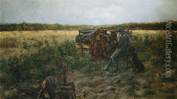 A Hunter Oil Painting - Jaroslav Friedrich Julius Vesin